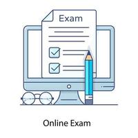 icono de examen en línea en un moderno diseño de contorno plano vector