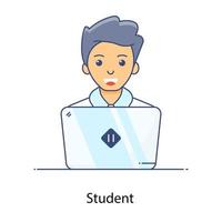 Editable flat outline design of student icon vector