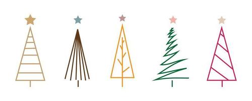 Various Christmas trees in colorful monoline vector