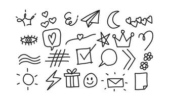 Doodle hand drawn element collection in simple scribble design vector