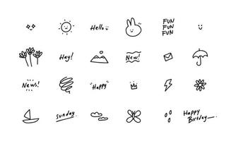 varios iconos simples en ilustraciones de garabatos para diseño decorado vector
