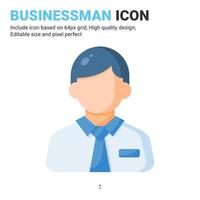 vector de icono de hombre de negocios con estilo de color plano aislado sobre fondo blanco. concepto de icono de símbolo de signo de empresario de ilustración vectorial para negocios, finanzas, industria, empresa, aplicaciones y todos los proyectos