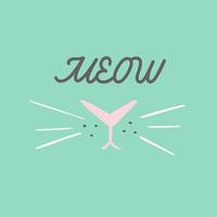 Meow - lettering with cats nose and mustache. vector