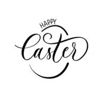 Happy Easter black linear lettering with swooshes.Design for holiday greeting card and invitation of the happy Easter day. vector