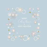 Merry Christmas banner. Background Xmas design poster of sparkling lights star and snowflake and glitter gold confetti. vector