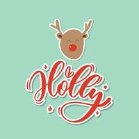 Holly.Vector Merry Christmas greeting card with calligraphy. Hand drawn modern lettering. vector
