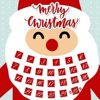 calendario de adviento con dibujos animados de santa claus y vector de letras a mano.