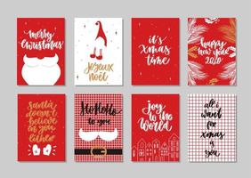 Vector Merry Christmas and Happy New Year greeting card set with calligraphy. Hand drawn modern lettering.