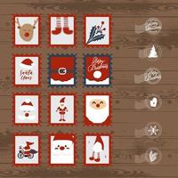conjunto de sellos postales y sobres navideños. vector