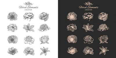 Hand drawn floral elements creator. vector