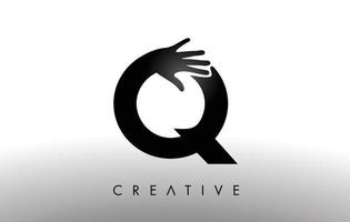 logotipo de letra q con ilustración de icono de vector de silueta de mano. letra del logotipo de la mano creativa