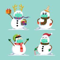 personaje de muñeco de nieve con máscaras en varias poses y emociones vector