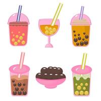 Icon set of beverage with Bubble tea in cup vector