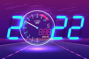 Happy new year 2022. modern design concept speedometer of racing car for creative and designer making artwork vector