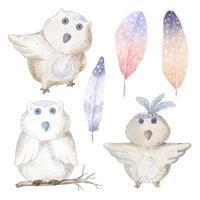 watercolor set of lovely birds in difference action vector