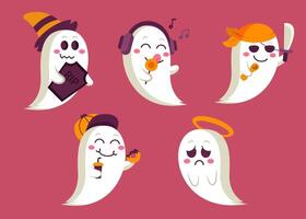 lovely ghost in difference activity on pink background vector