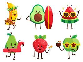 conjunto de frutas con diversas actividades en el vector de personajes de dibujos animados