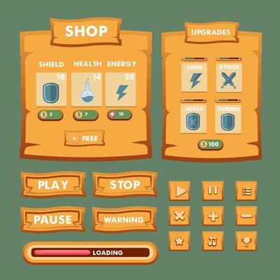 Game menu scene for status of money, power, and collectible items.