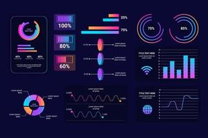 Screen with HUD interface elements set in control infographic digital illustration vector