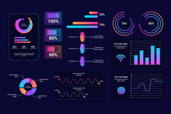 Screen with HUD interface elements set in control infographic digital illustration