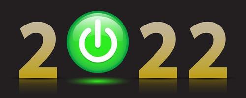 Happy New Year 2022 with a start button green color. Merry Christmas cutout element