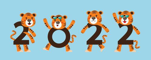 Diseño tipográfico del año del tigre 2022. tigre es elementos tradicionales y zodiaco chino. vector