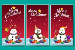 Christmas and New Year background banner. Snowman with Giftbox and ornament.