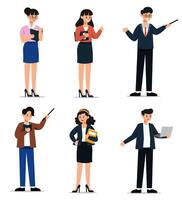 Set of Female and male school teacher in various elements, postures, gestures, clothes isolated on white background. vector