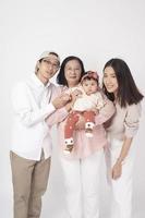 Happy Asian family on white background photo