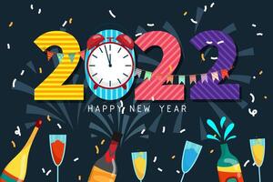 Greeting New year 2022 card cartoon with lettering vector illustration