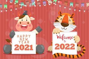 Diseño tipográfico del año del tigre 2022. tigre es elementos tradicionales y zodiaco chino. vector