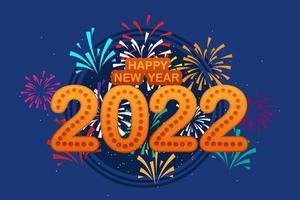 saludo de año nuevo 2022 tarjeta de dibujos animados con letras ilustración vectorial