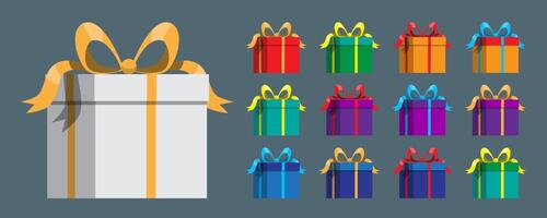 cajas de regalo de varios colores y diseños para varios festivales o ensambladas en diseño, letreros publicitarios, volantes, pancartas, sitios web y tarjetas de invitación vector