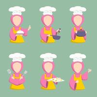 Vector cartoon character design Young muslim woman wearing hijab in various pose for graphic designer use