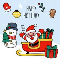 Greeting Chirstmas card cartoon with lettering vector illustration