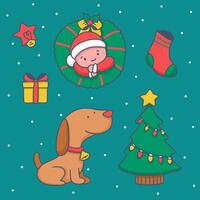 Set of animal and element with items in christmas theme vector