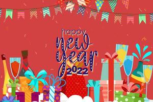 Greeting New year 2022 card cartoon with lettering vector illustration