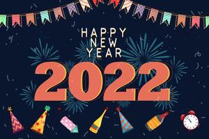 Greeting New year 2022 card cartoon with lettering vector illustration