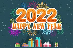 Greeting New year 2022 card cartoon with lettering vector illustration