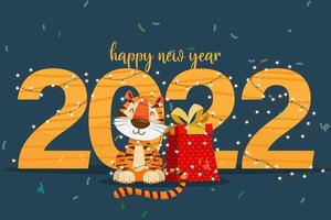 Diseño tipográfico del año del tigre 2022. tigre es elementos tradicionales y zodiaco chino. vector