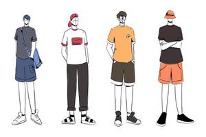 Set of Sketches of beautiful and diverse male fashion outfits. vector