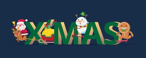 Happy New Year 2022 with a santa claus and team present typography x'mas. vector