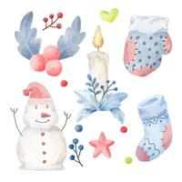 Vector illustration Christmas watercolor character and object with a variety of kind and color.