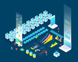 tecnología de computación en la nube para análisis de negocios, análisis, investigación, estadística de estrategia, planificación, marketing. vector