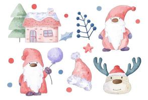 ilustración vectorial personaje y objeto de acuarela navideña con una variedad de tipos y colores. vector