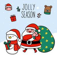 Greeting Chirstmas card cartoon with lettering vector illustration