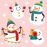 Collection of snowman in christmas costume vector illustration