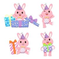 Cute rabbit design element for invitation card, party, animal lover, New Year's, Christmas, birthday parties and children's parties. Happy new year banner and new year gift vector