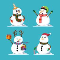 el muñeco de nieve coloca a los personajes navideños en una variedad de poses y estados de ánimo. vector