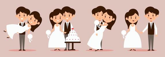 pareja joven, feliz, boda, conjunto vector